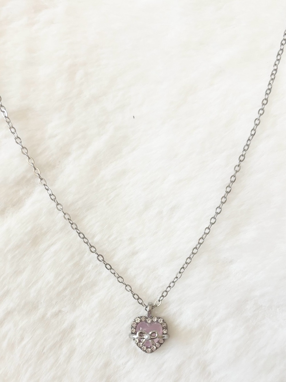 5/$15 🩷 MUST BUNDLE Silver Heart Pendant Necklace with Pink Enamel and Crystals